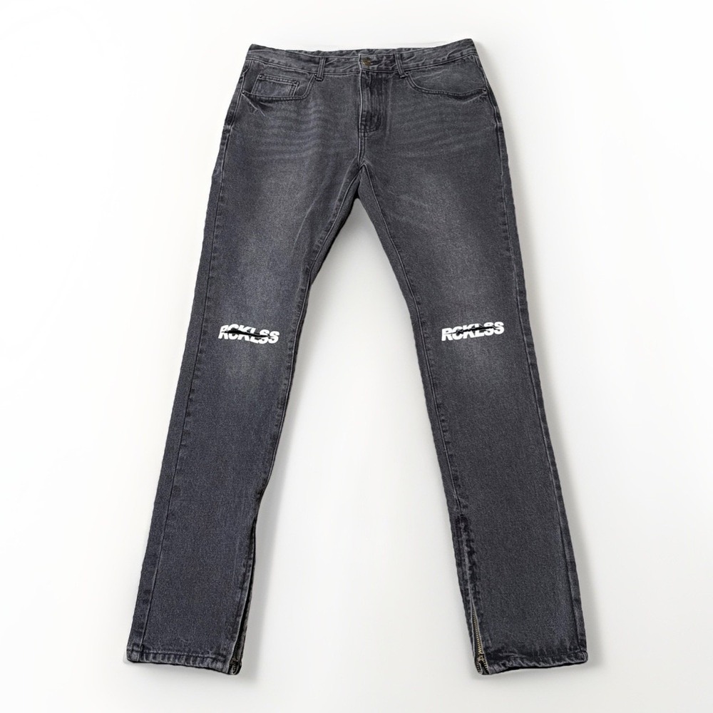 Young & Reckless Men's Black‎ Ripped Jeans Size 36x34 Denim 5 Pocket Streetwear